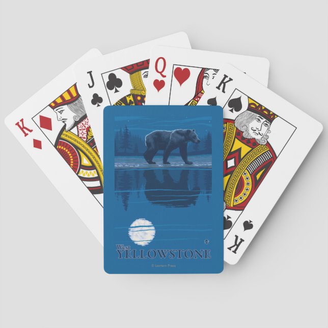 Bear in Moonlight - West Yellowstone, Montana Poker Cards (Back)