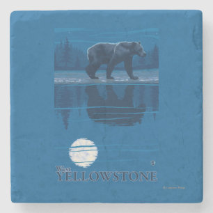 Bear in Moonlight - West Yellowstone, Montana Stone Coaster