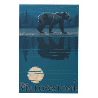 Bear in Moonlight - West Yellowstone, Montana Wood Wall Decor