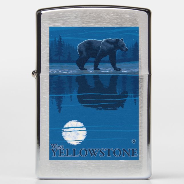 Bear in Moonlight - West Yellowstone, Montana Zippo Lighter (Front)