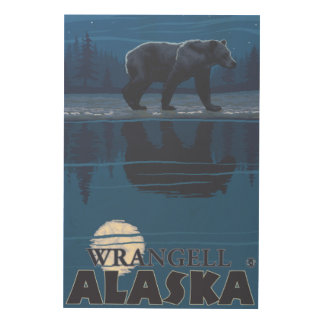Bear in Moonlight - Wrangell, Alaska Wood Wall Art
