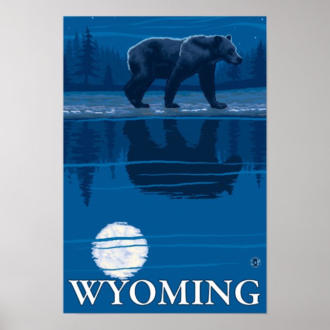 Bear in Moonlight - Wyoming Poster (Front)