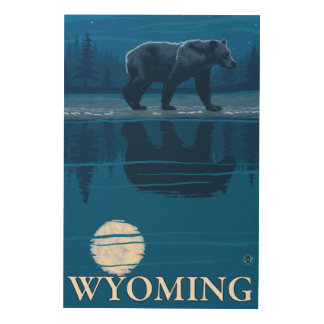 Bear in Moonlight - Wyoming Wood Wall Art