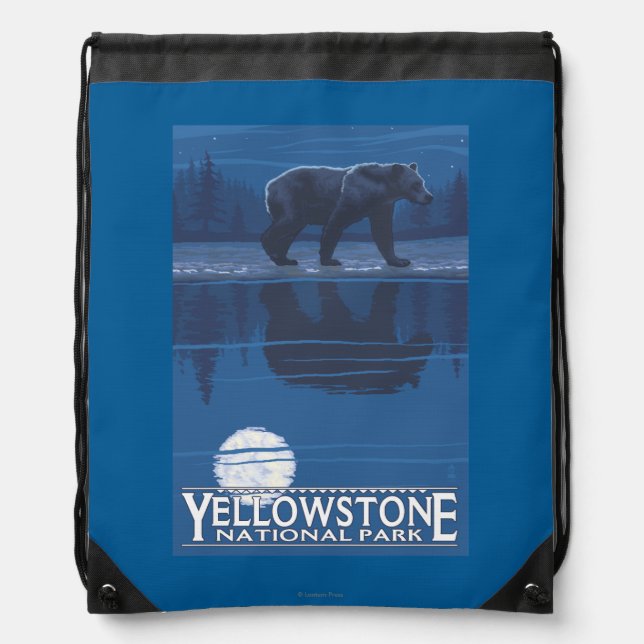 Bear in Moonlight - Yellowstone National Park Drawstring Bag (Front)