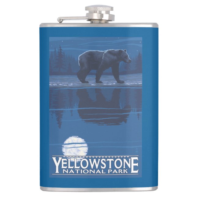 Bear in Moonlight - Yellowstone National Park Flask (Front)