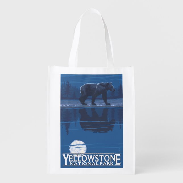 Bear in Moonlight - Yellowstone National Park Grocery Bag (Front)