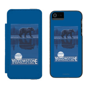 Bear in Moonlight - Yellowstone National Park Wallet Case For iPhone SE/5/5s