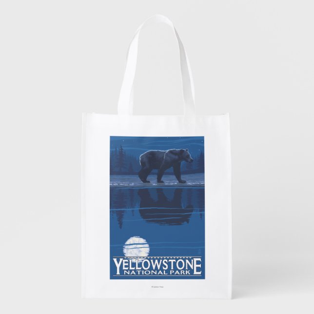 Bear in Moonlight - Yellowstone National Park Reusable Grocery Bag (Front)