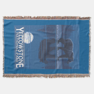 Bear in Moonlight - Yellowstone National Park Throw Blanket