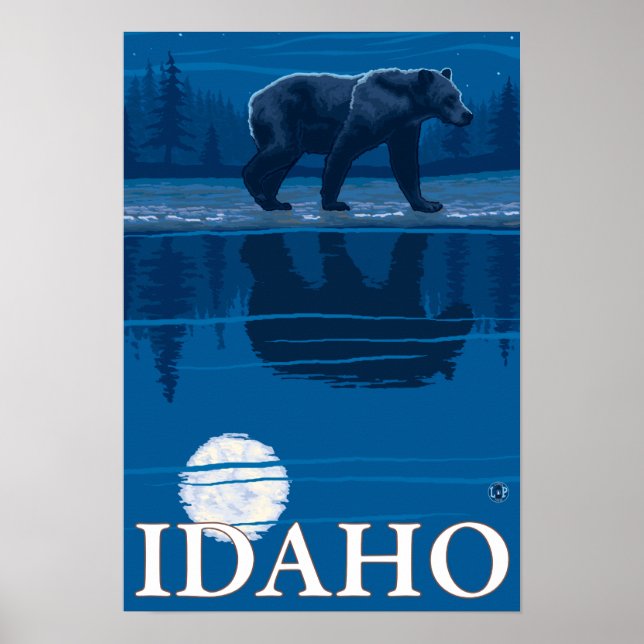Bear in MoonlightIdahoVintage Travel Poster (Front)