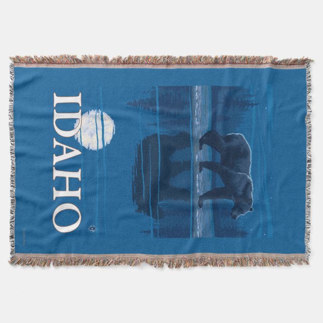Bear in MoonlightIdahoVintage Travel Poster Throw Blanket (Front)