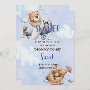 Bear In Plane Baby Shower Invitation
