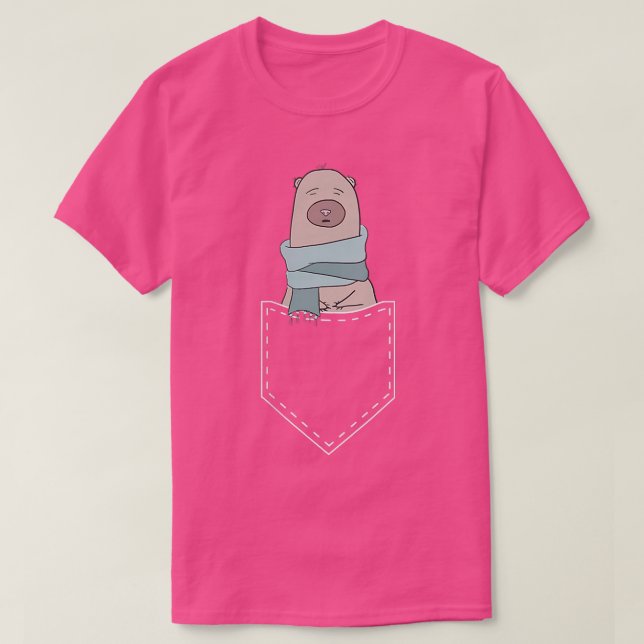 Bear in Pocket Tee Funny Kawaii Anime Bear Lover C (Design Front)