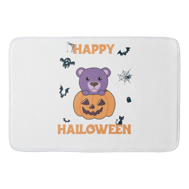 Bear In Pumpkin Sweet Bears Happy Halloween Bath Mat (Front)