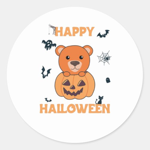 Bear In Pumpkin Sweet Bears Happy Halloween Classic Round Sticker