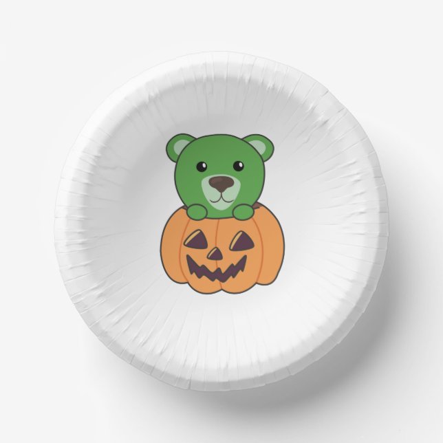 Bear In Pumpkin Sweet Bears Happy Halloween Paper Bowls (Front)