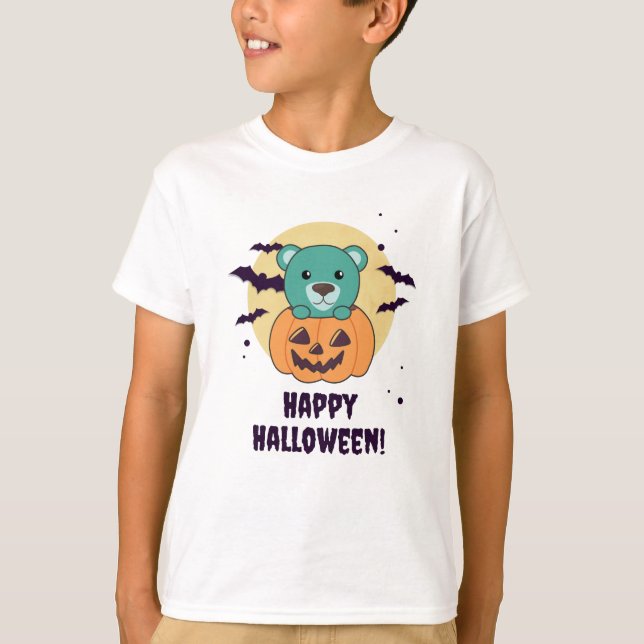 Bear In Pumpkin Sweet Bears Happy Halloween T-Shirt (Front)