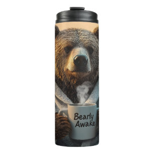 Bear in Robe Holding Coffee Mug