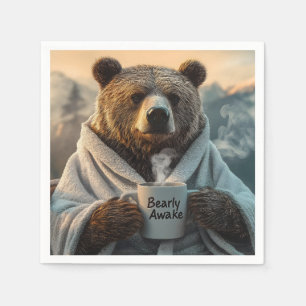 Bear in Robe Holding Coffee Mug Napkins
