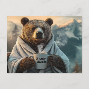 Bear in Robe Holding Coffee Mug Postcard