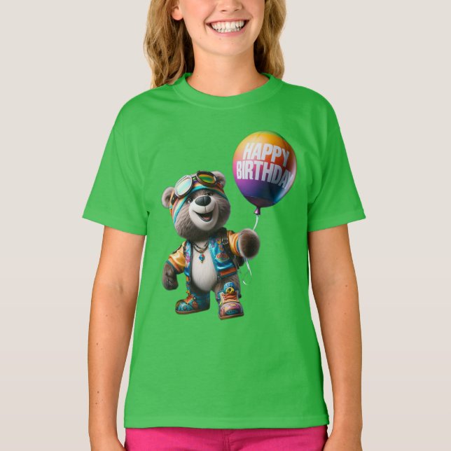  Bear in Ski Goggles, Happy Birthday, by Natasha U T-Shirt (Front)