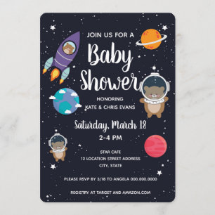 Bear in Space Baby Shower Space Navy Galaxy Invitation