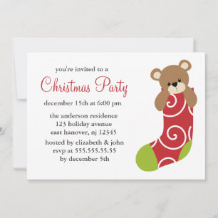 Bear in Stocking Christmas Party Invitations