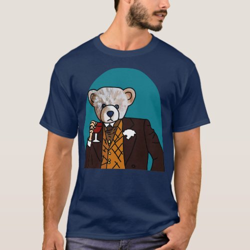 Bear In Suit Drinking Wine Portrait T_Shirt