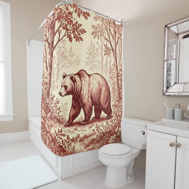 Bear in the Forest Toile Shower Curtain (In Situ)