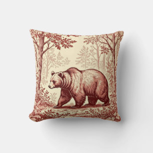 Bear in the Forest Toile Throw Pillow