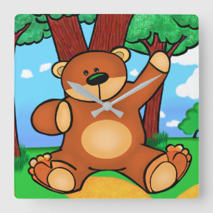 Bear in the meadow - Bear in grassland Square Wall Clock