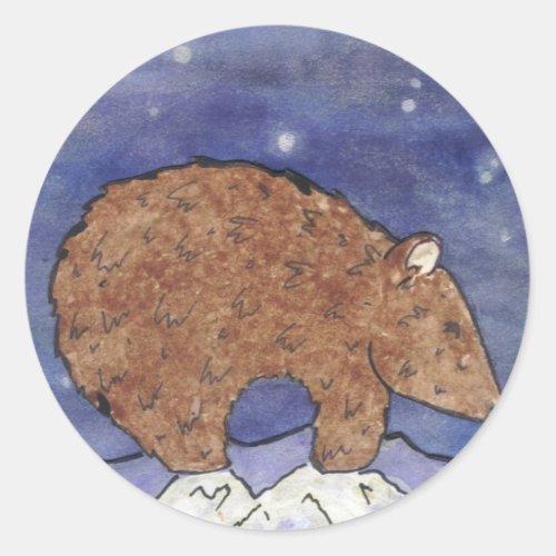 bear in the moon light classic round sticker