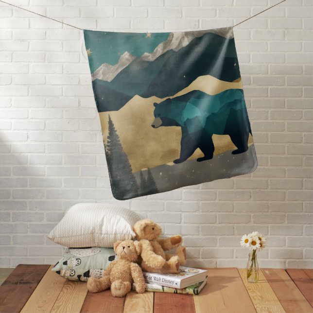 Bear in the Moonlight Design Baby Blanket (In Situ)
