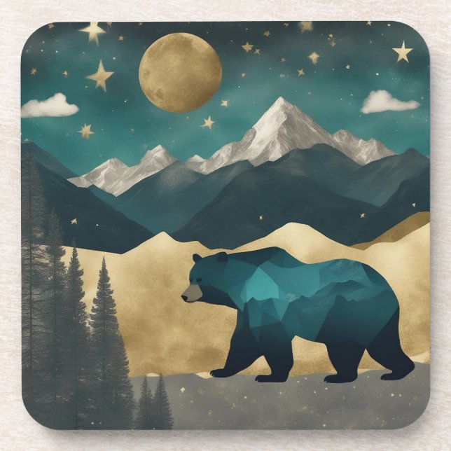 Bear in the Moonlight Design Beverage Coaster (Front)