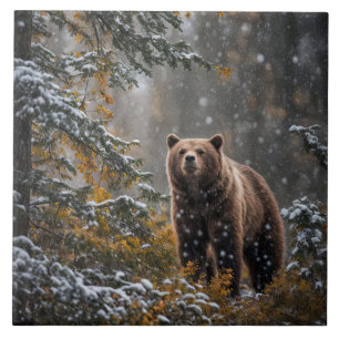 Bear in the Wilderness Winter Snow Ceramic Tile