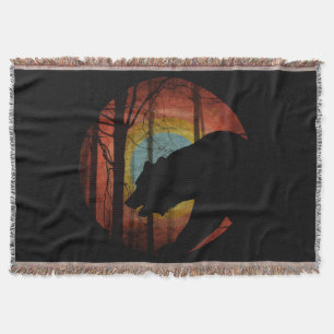 BEAR IN THE WOODS FOREST VINTAGE  THROW BLANKET