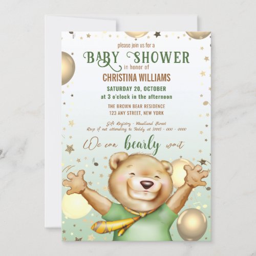 Bear in Tie Cute Animal Baby Shower Invitation