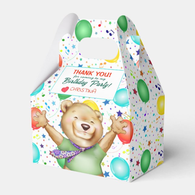 Bear in Tie Cute Animal Kids Birthday Favor Boxes (Front Side)
