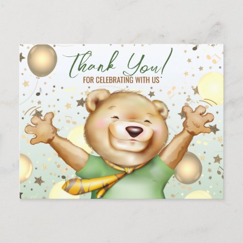 Bear in Tie Cute Animal Thank You Postcard