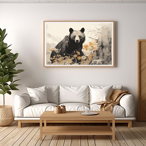 Bear in Woods Impressionist Painting _ AI Art Poster