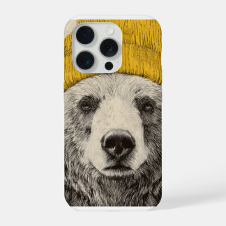 Bear in Yellow Beanie Rustic Woodland Animal  iPhone 15 Pro Case