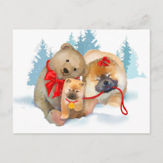 BEAR-ING GIFTS Chow & Teddybear postcard