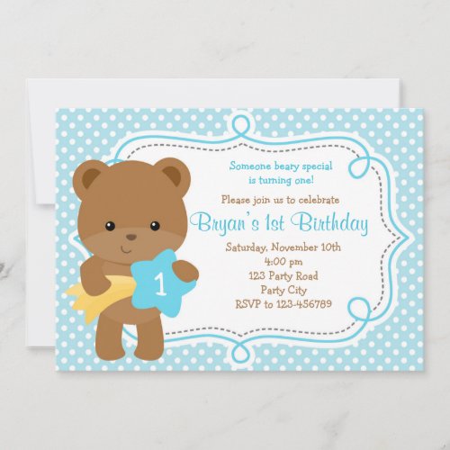 Bear Invitation 1st Birthday  Baby Shower _ Boy