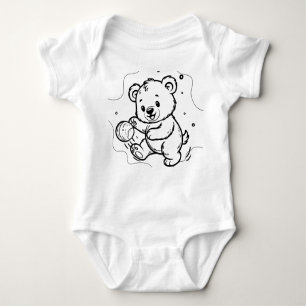 Bear is playing football  baby bodysuit