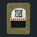 Bear Is Tired Refrigerator Magnet<br><div class="desc">Funny black and white bear drawing over abstract bold shapes with large red dots,  white scratched element on top and black and white dots below,  all on a brownish gold textured background.</div>