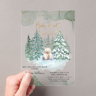 Bear It's Cold Outside Cute Baby Shower Acrylic Invitations