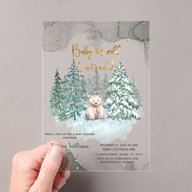 Bear It's Cold Outside Cute Baby Shower  Acrylic Invitations (Insitu (Handheld))