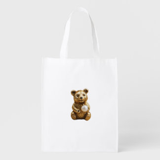 Bear jewelry with white pearl grocery bag