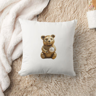 Bear jewelry with white pearl throw pillow
