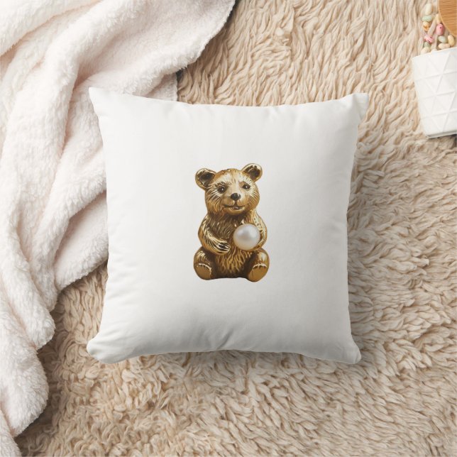 Bear jewelry with white pearl throw pillow (Blanket)